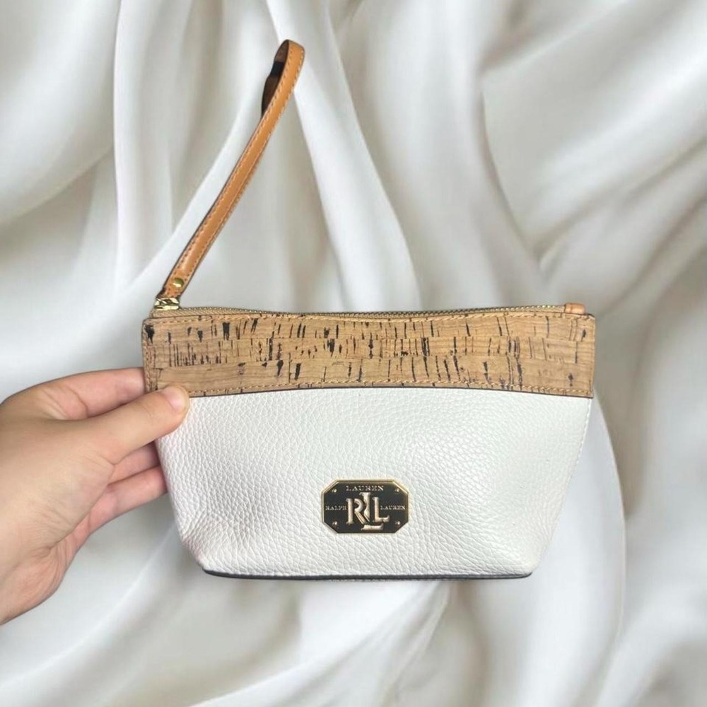 Lauren‎ Ralph Lauren leather and cork wristlet clutch y2k vintage
